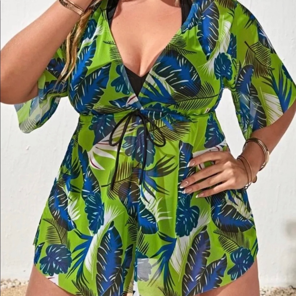Lime green floral swimsuit coverup XL 0XL new